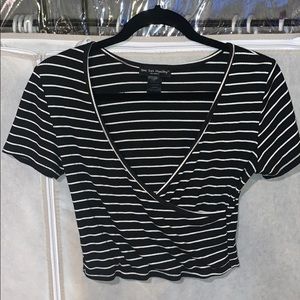 See You Monday B&W Striped Crop Top
